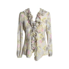 Blumarine S/S 2003 Silk Chiffon Floral Ruffle Blouse