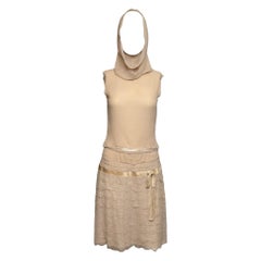 Blumarine S/S 2004 Ecru Hooded Lace And Satin-Ribbon Mini Dress Ensemble