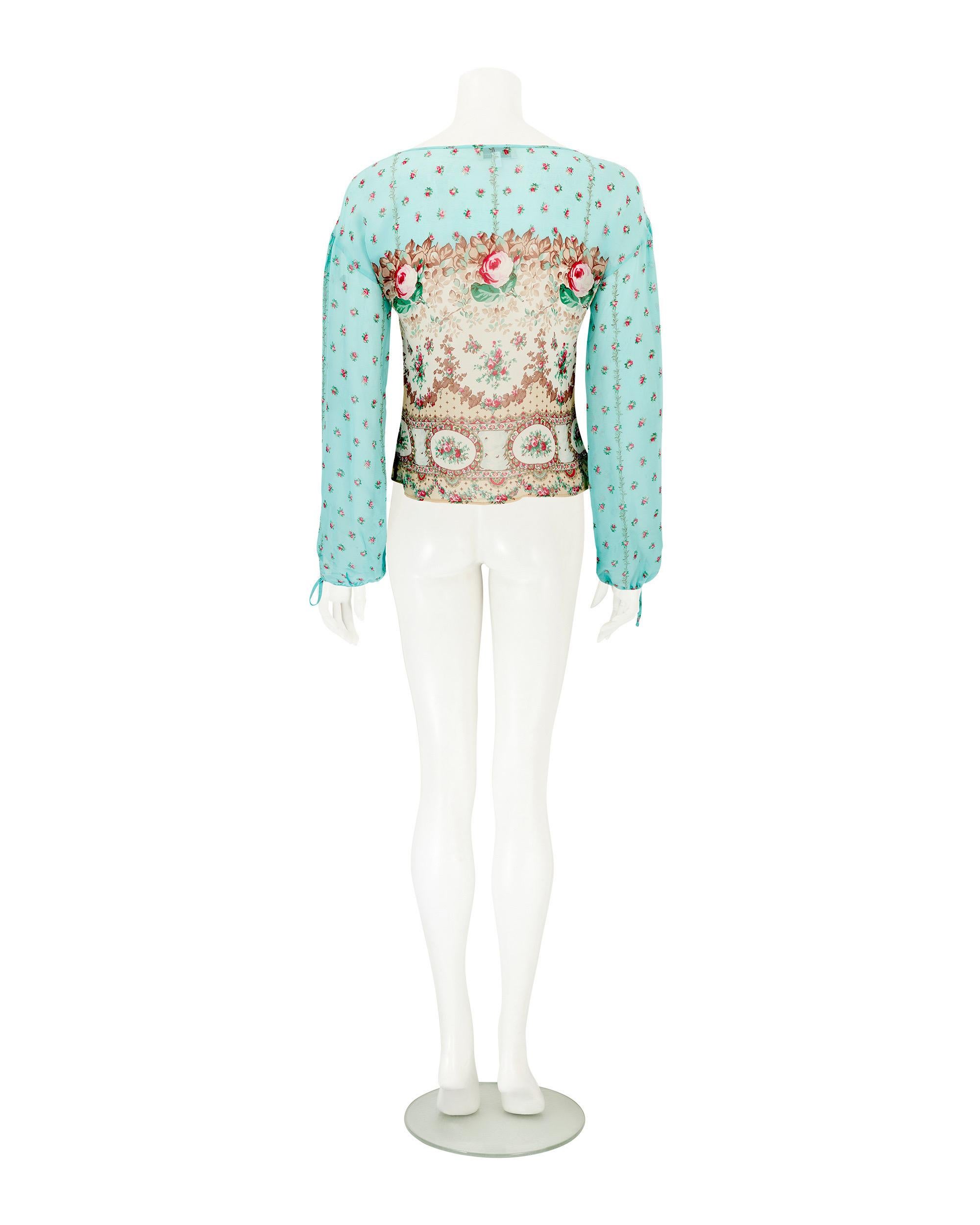Blumarine S/S 2005 - Chemisier en soie à sequins floraux - Bleu Pour femmes en vente