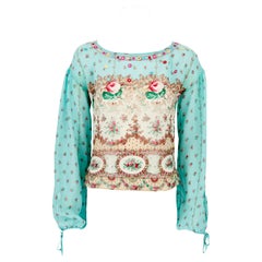 Blumarine S/S 2005 Blue Floral Sequin Silk Blouse