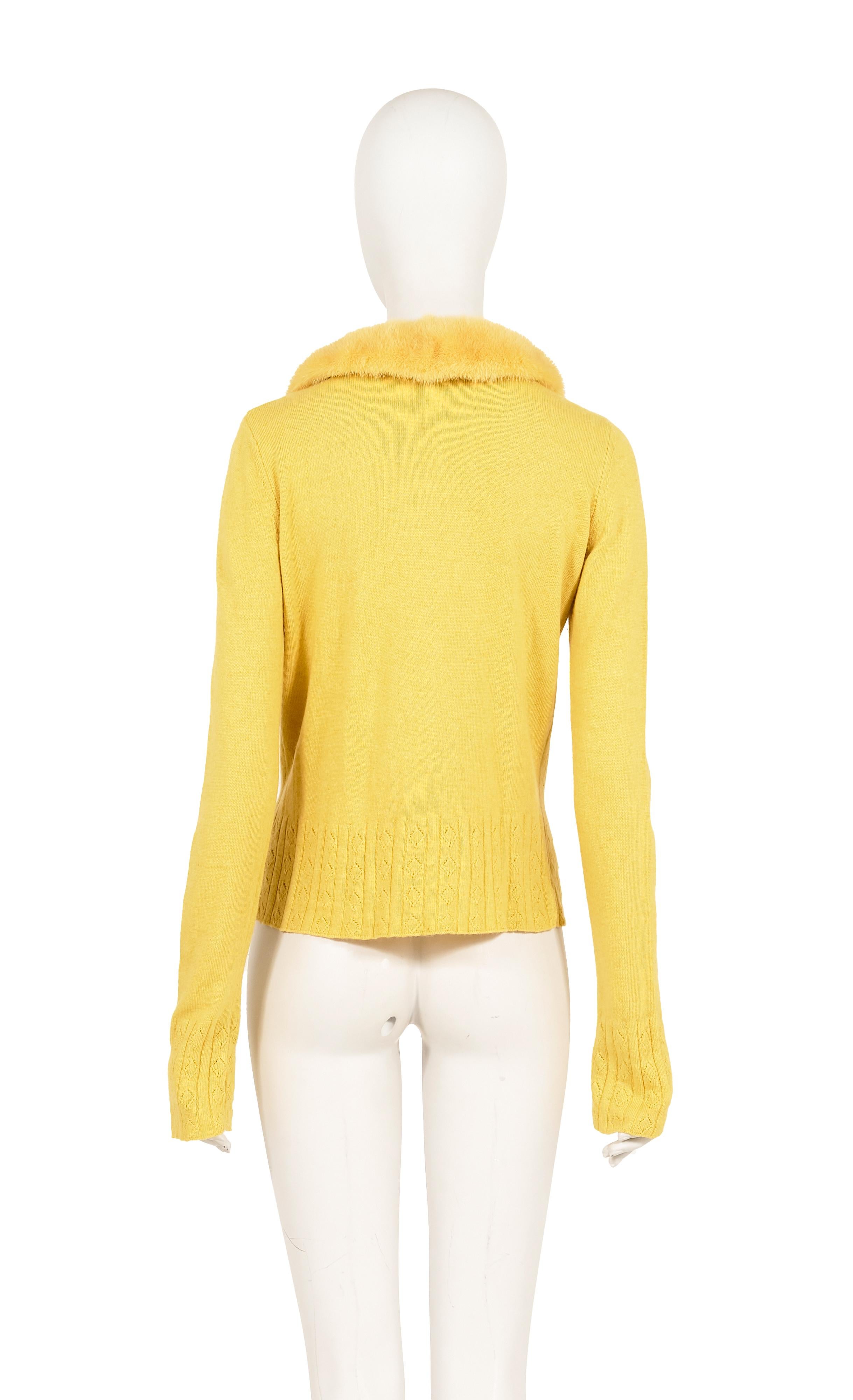 Blumarine S/S 2005 mustard yellow monogram mink knit fur cardigan In Excellent Condition For Sale In Rome, IT