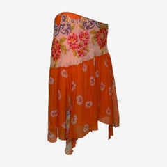 Blumarine S/S 2005 Orange Floral-Print Asymmetric Silk Chiffon Skirt
