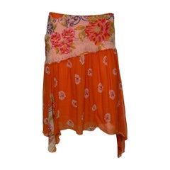 Blumarine S/S 2005 Orange Floral-Print Asymmetric Silk Chiffon Skirt