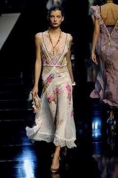 Blumarine S/S 2006 Black Floral-Print Lace-Panelled Slip Dress