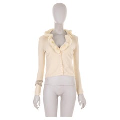 Blumarine S/S 2007 off-white crop cardigan with rabbit fur collar