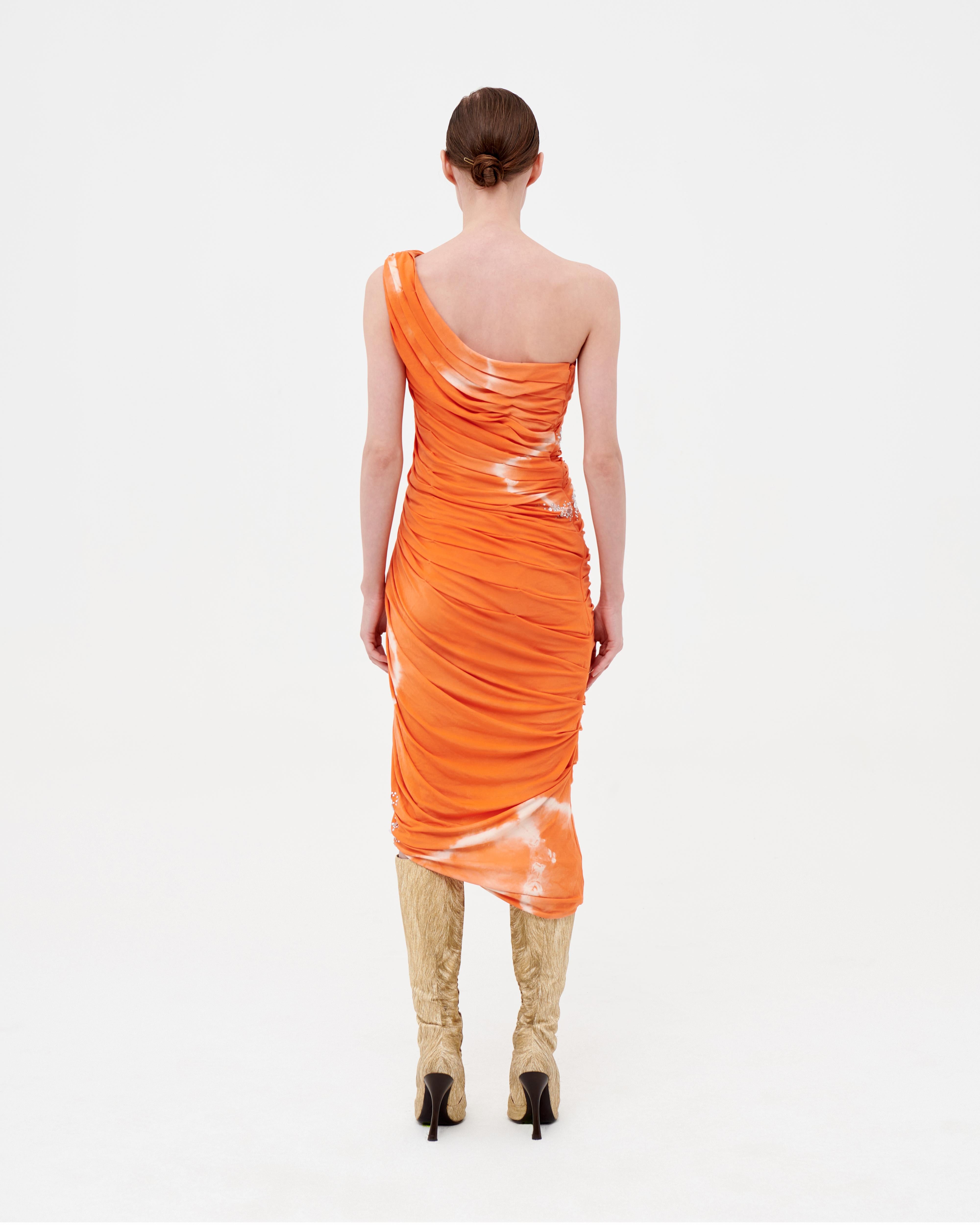 Blumarine S/S 2010 ein Schulter Tie-dye Swarovski Bodycon-Kleid (Orange) im Angebot