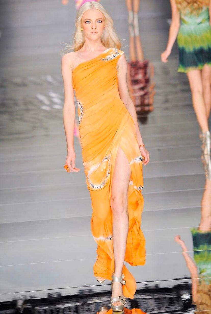 Orange Blumarine S/S 2010 one shoulder tie-dye Swarovski bodycon dress For Sale