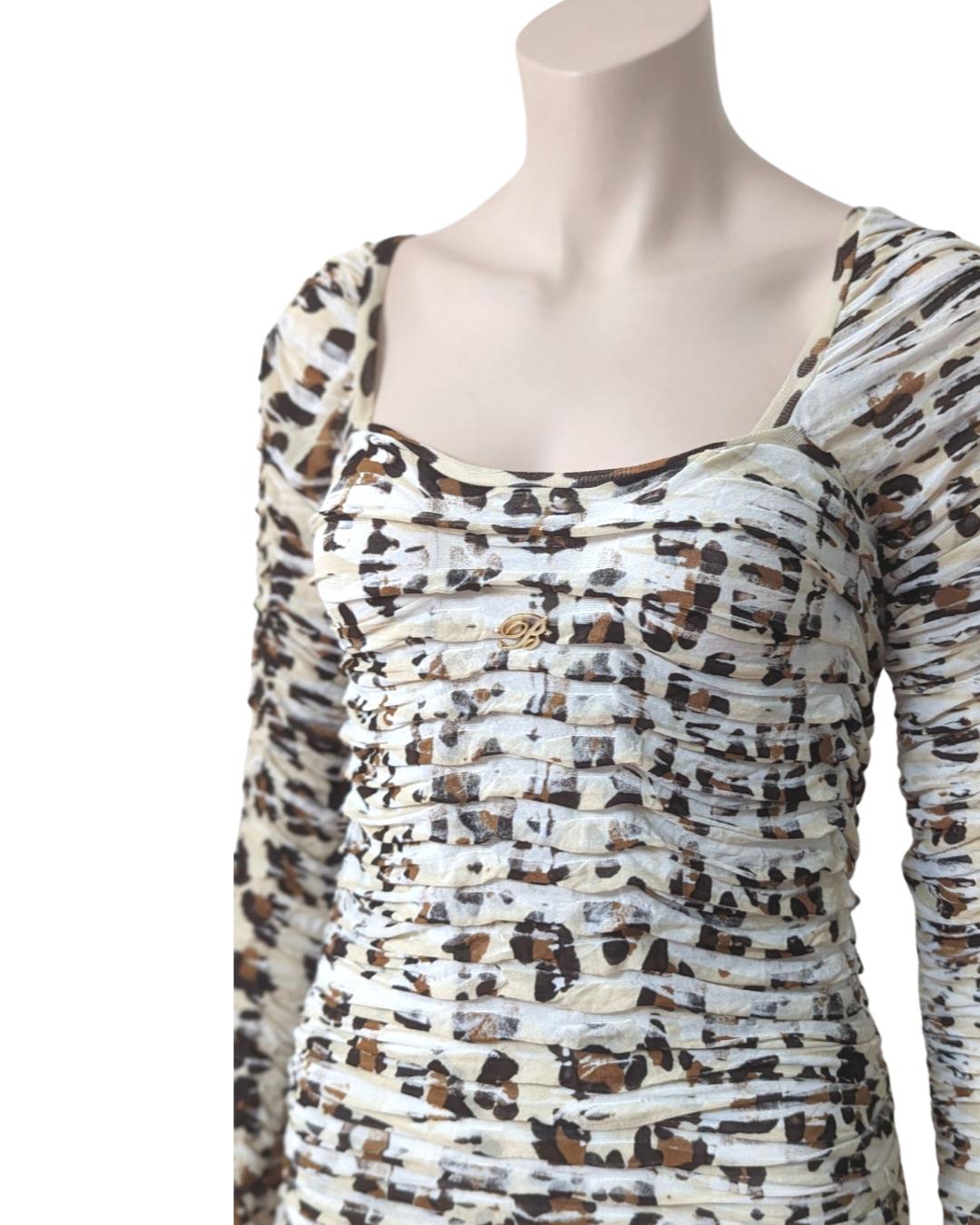 Blumarine S/S 2011 Runway Pleated Fluid Animal Print Dress For Sale 5