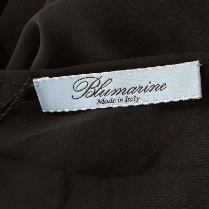Blumarine - Chemisier à manches cape en crêpe noir transparent bordé de perles L Pour femmes en vente