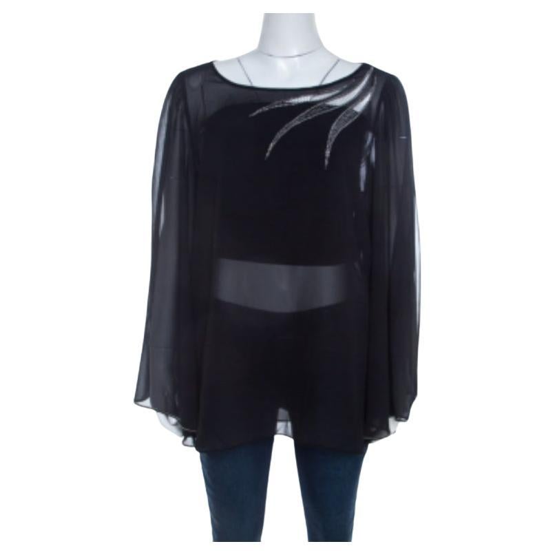 Blumarine Camicetta con manica a cappuccio in crepe nero con bordi di perline L