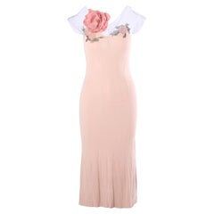 Blumarine Sheer Silk Slip Dress With Floral Appliqué - '90s