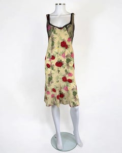 Blumarine - Vestito floreale in seta con rete, SS 1999