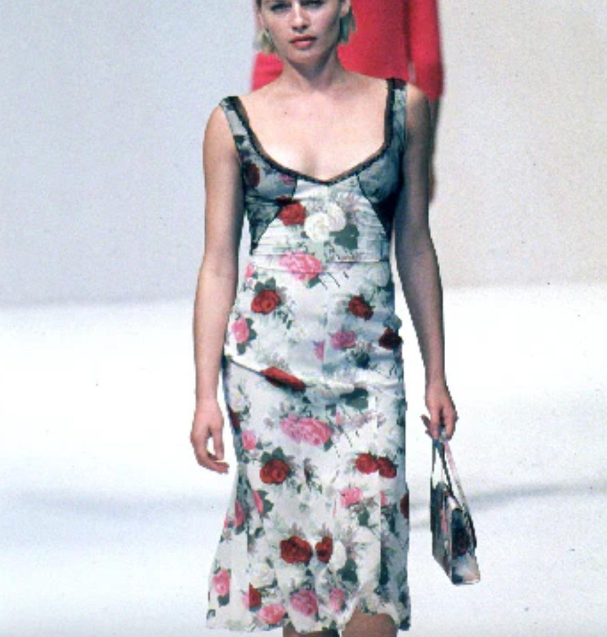 Beige Blumarine Silk Floral Dress w Mesh, SS 1999 For Sale