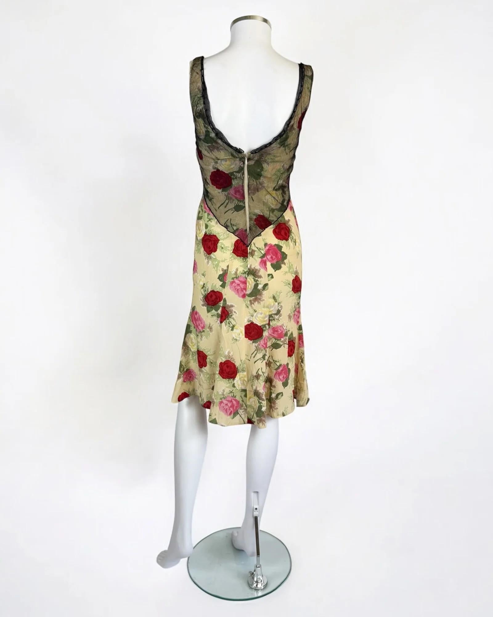 Women's Blumarine Silk Floral Dress w Mesh, SS 1999 For Sale