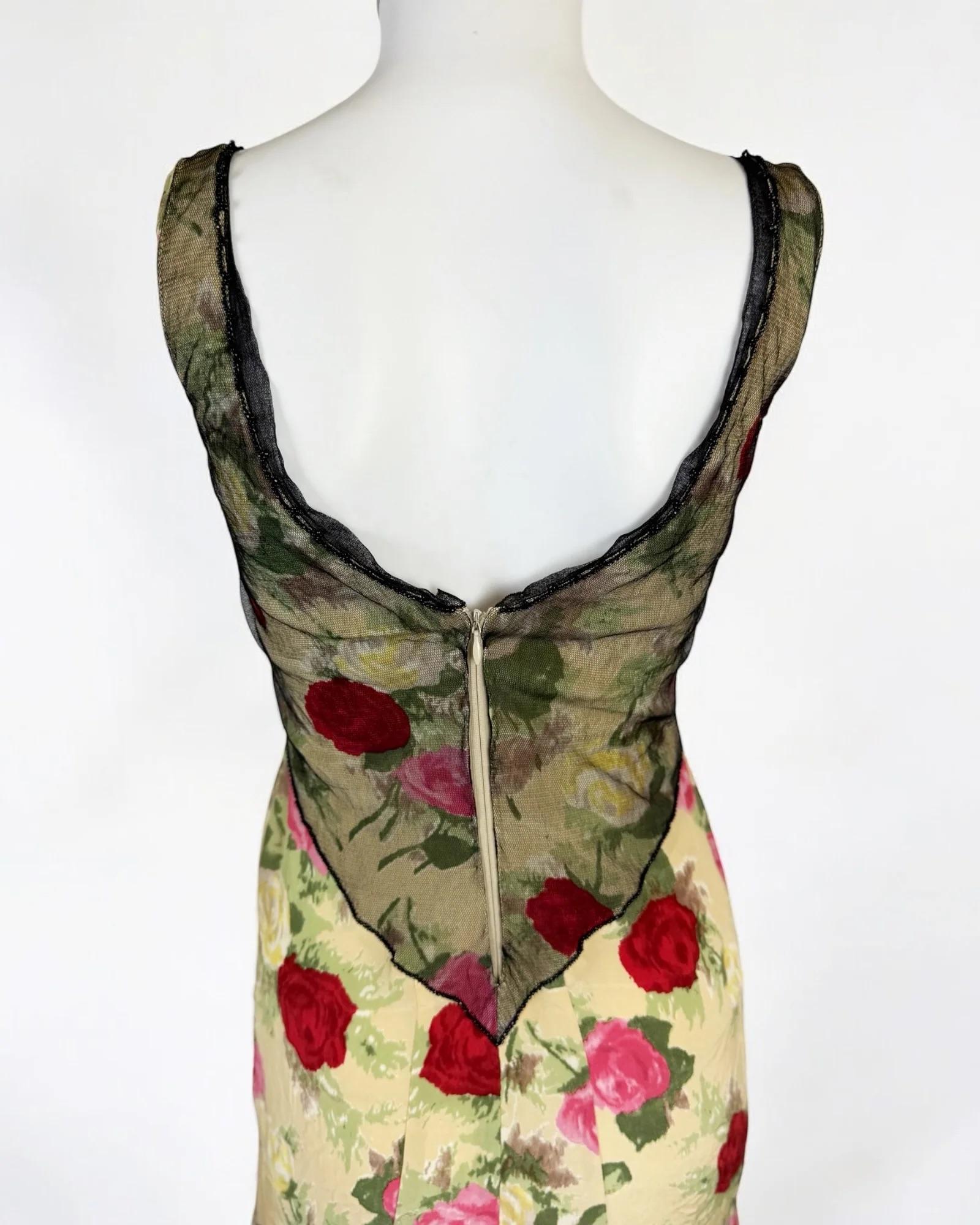 Blumarine Silk Floral Dress w Mesh, SS 1999 For Sale 1