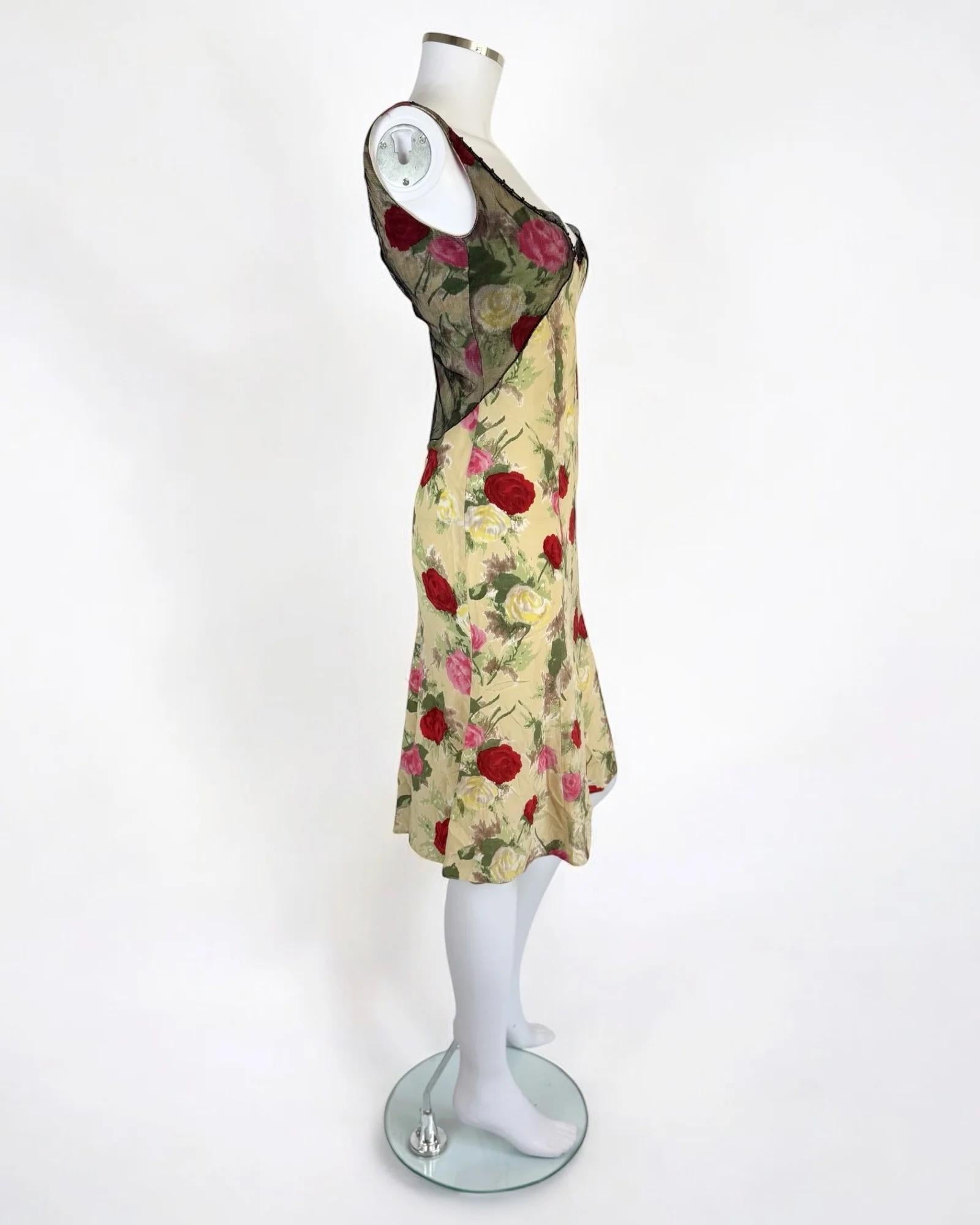 Blumarine Silk Floral Dress w Mesh, SS 1999 For Sale 3