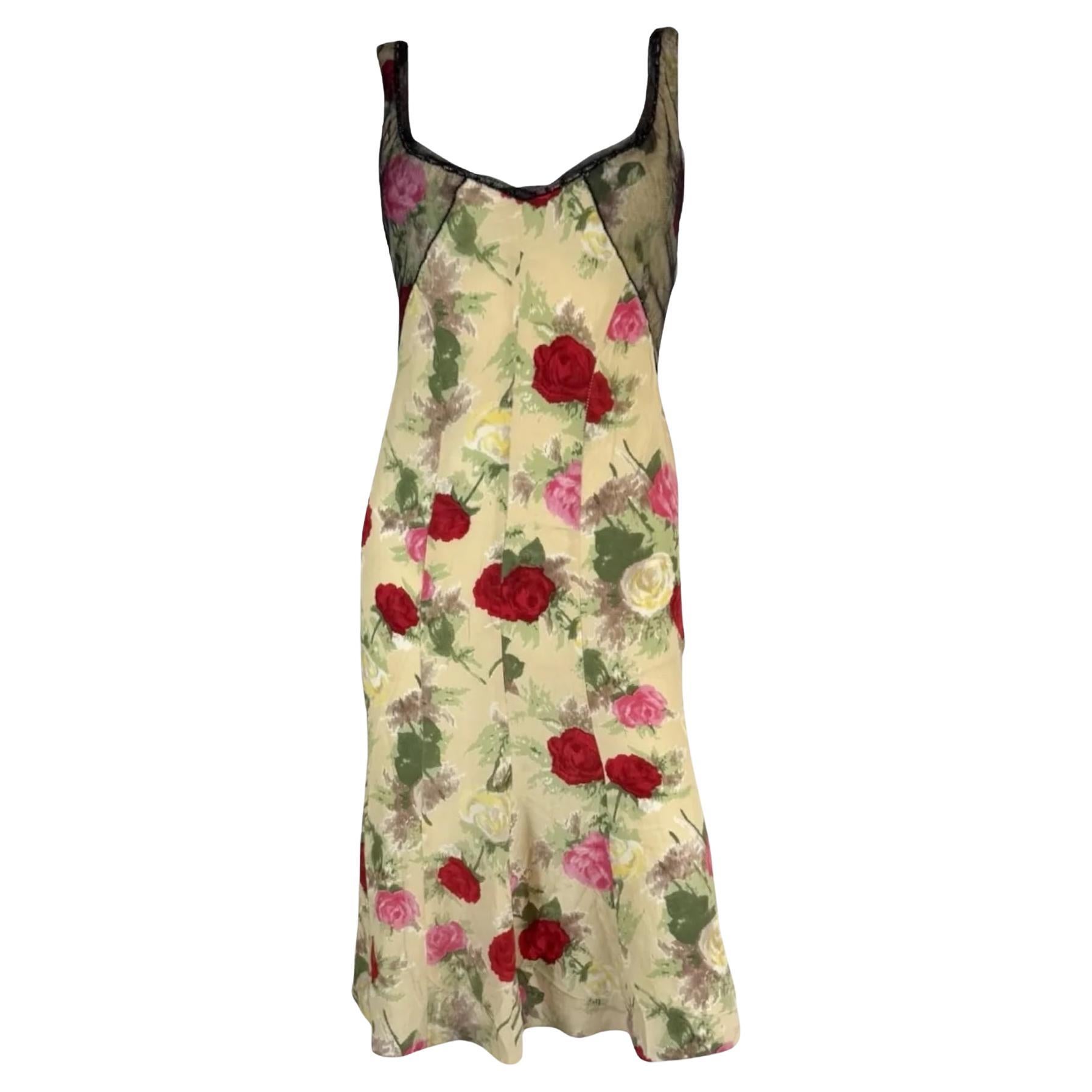 Blumarine Silk Floral Dress w Mesh, SS 1999 For Sale