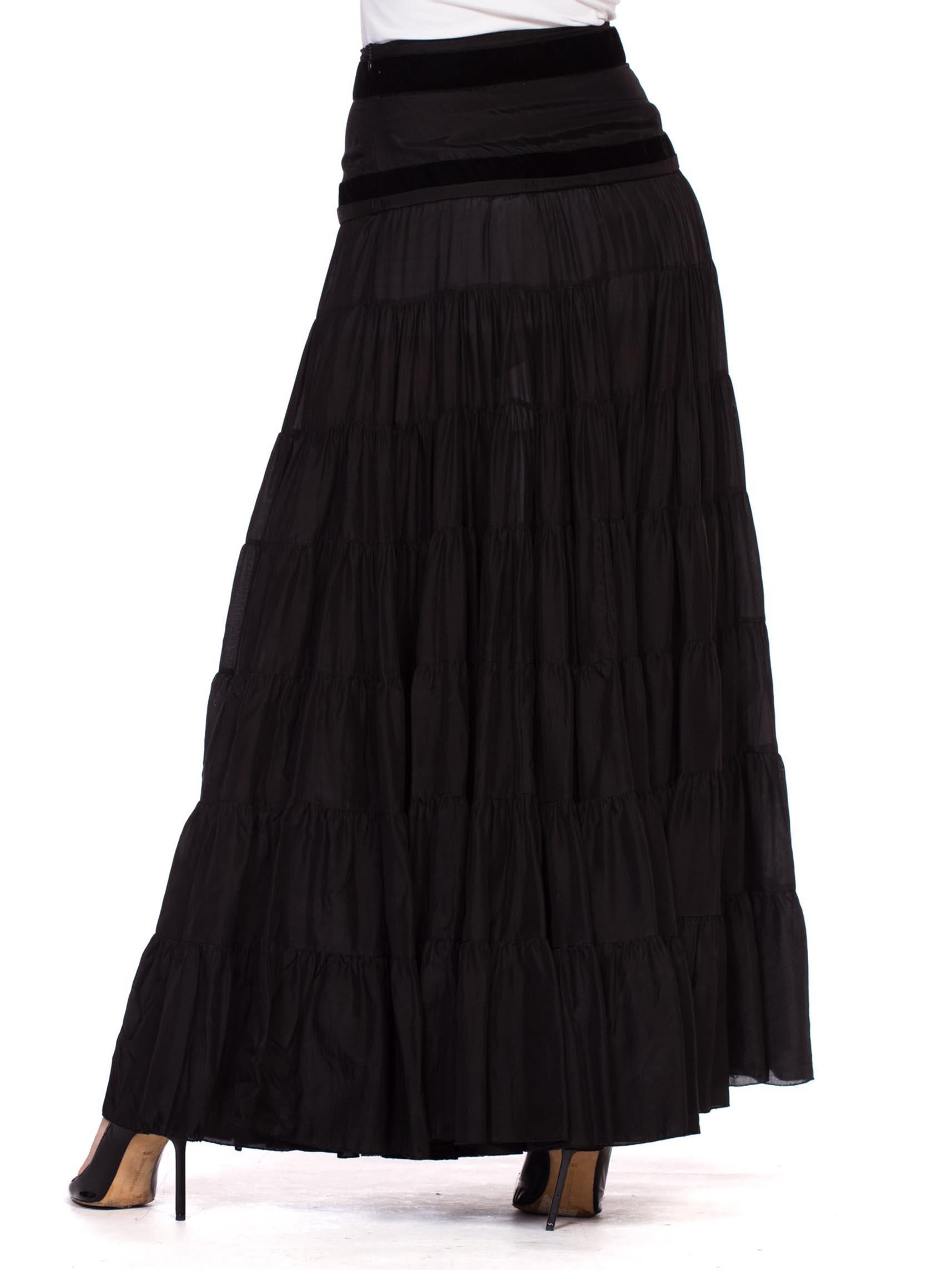2000S BLUMARINE Black Silk Full Boho Maxi Skirt , Sz 44 For Sale at 1stDibs