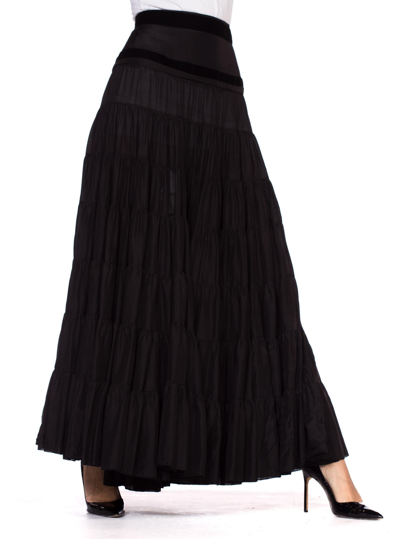 2000S BLUMARINE Black Silk Full Boho Maxi Skirt , Sz 44 In Excellent Condition In New York, NY