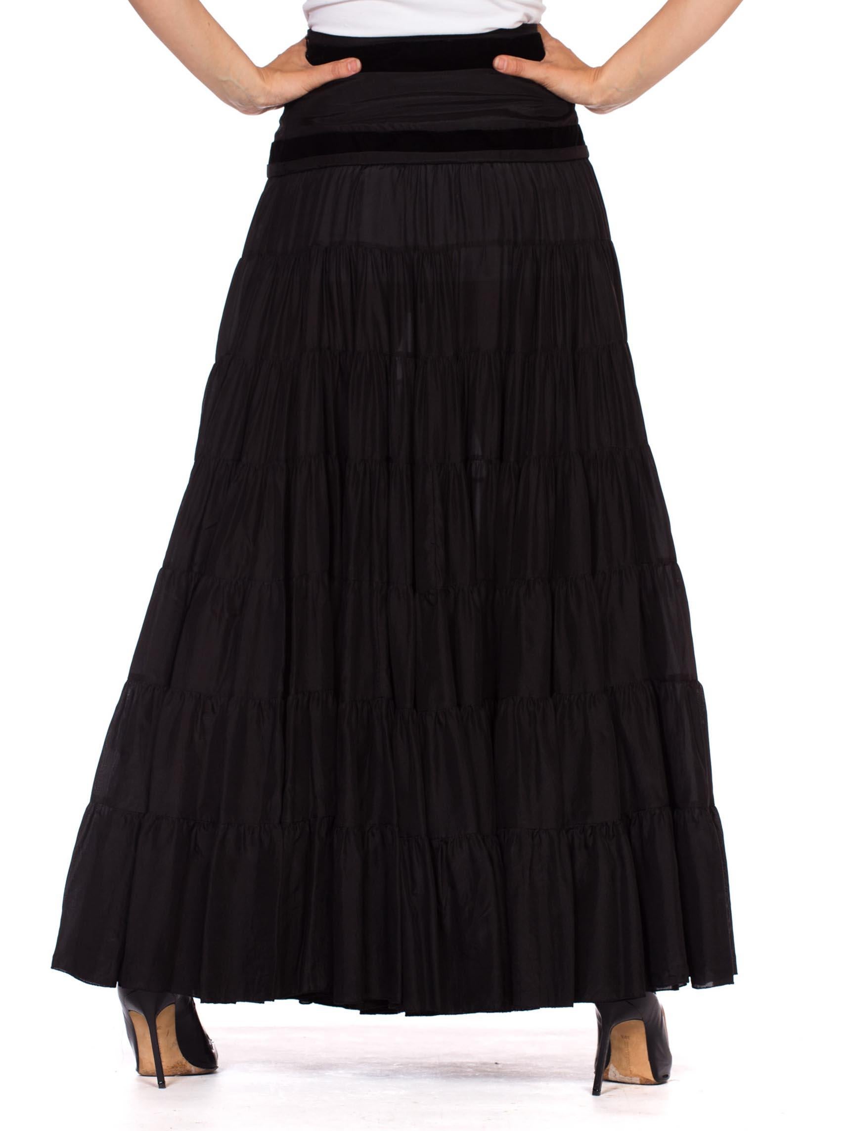 2000S BLUMARINE Black Silk Full Boho Maxi Skirt , Sz 44 1