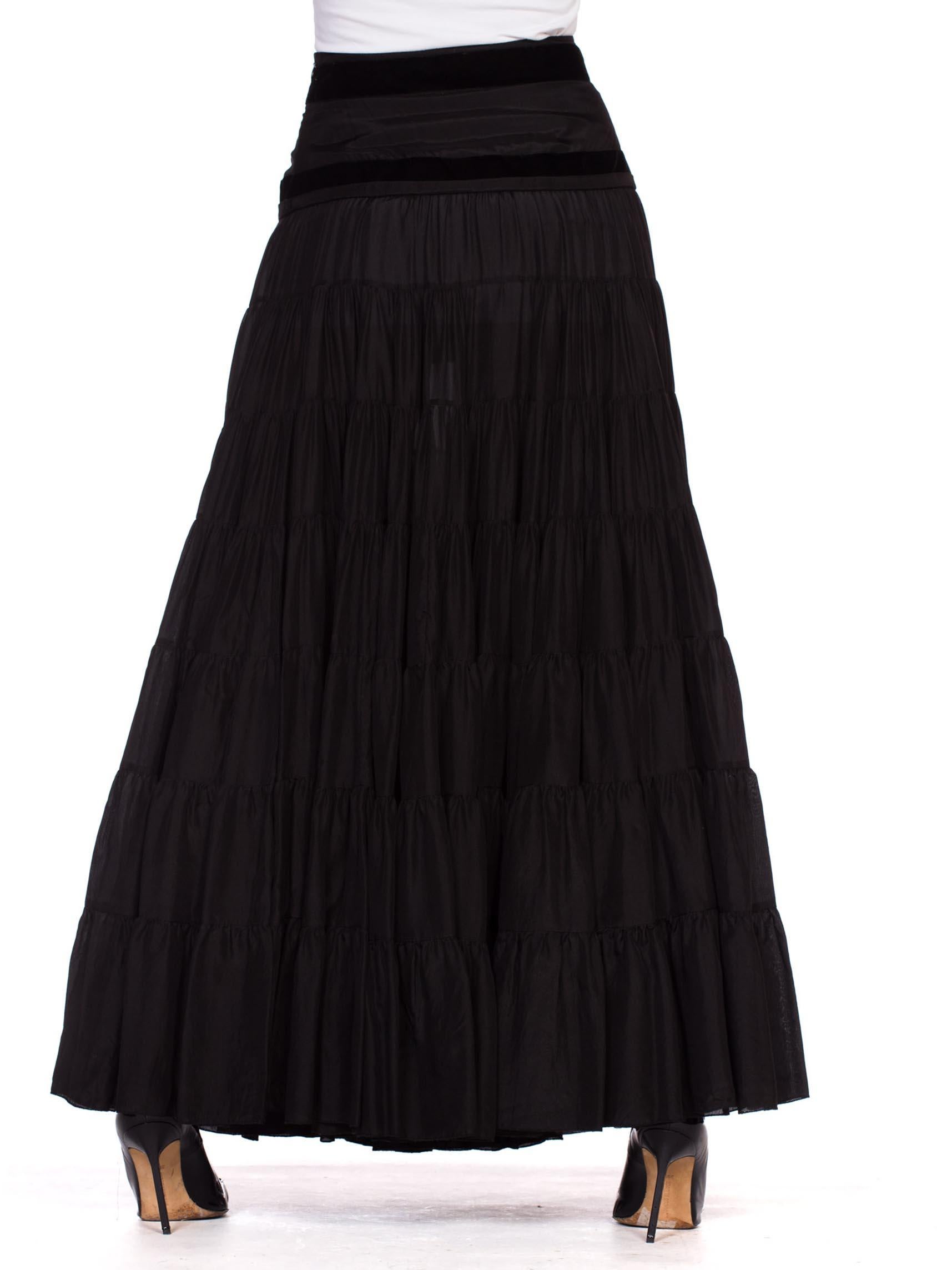 2000S BLUMARINE Black Silk Full Boho Maxi Skirt , Sz 44 2