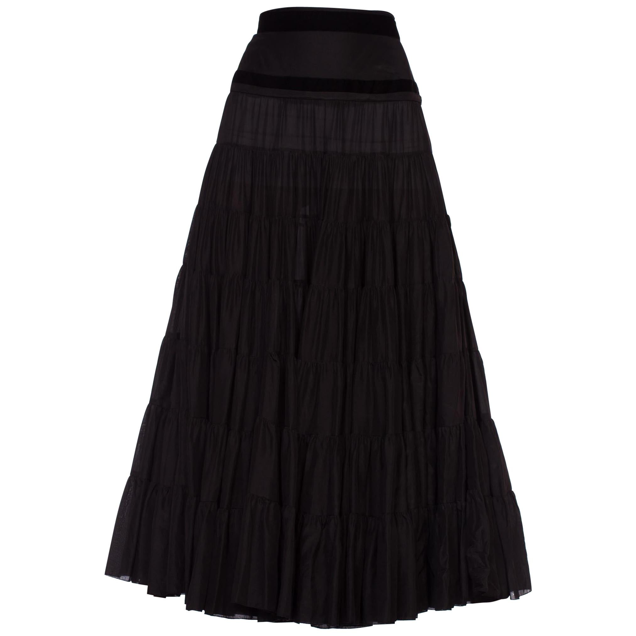 2000S BLUMARINE Black Silk Full Boho Maxi Skirt , Sz 44