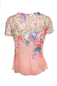 Blumarine, Silk top with floral and leopard print
