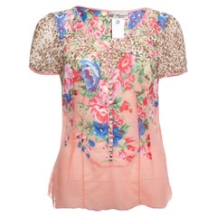 Blumarine, Silk top with floral and leopard print