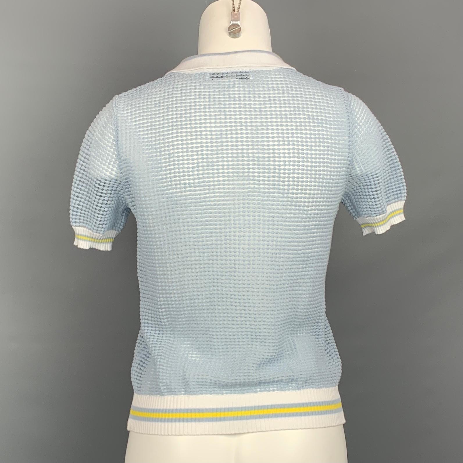 Gray BLUMARINE Size 2 Light Blue & White Textured Polo Shirt
