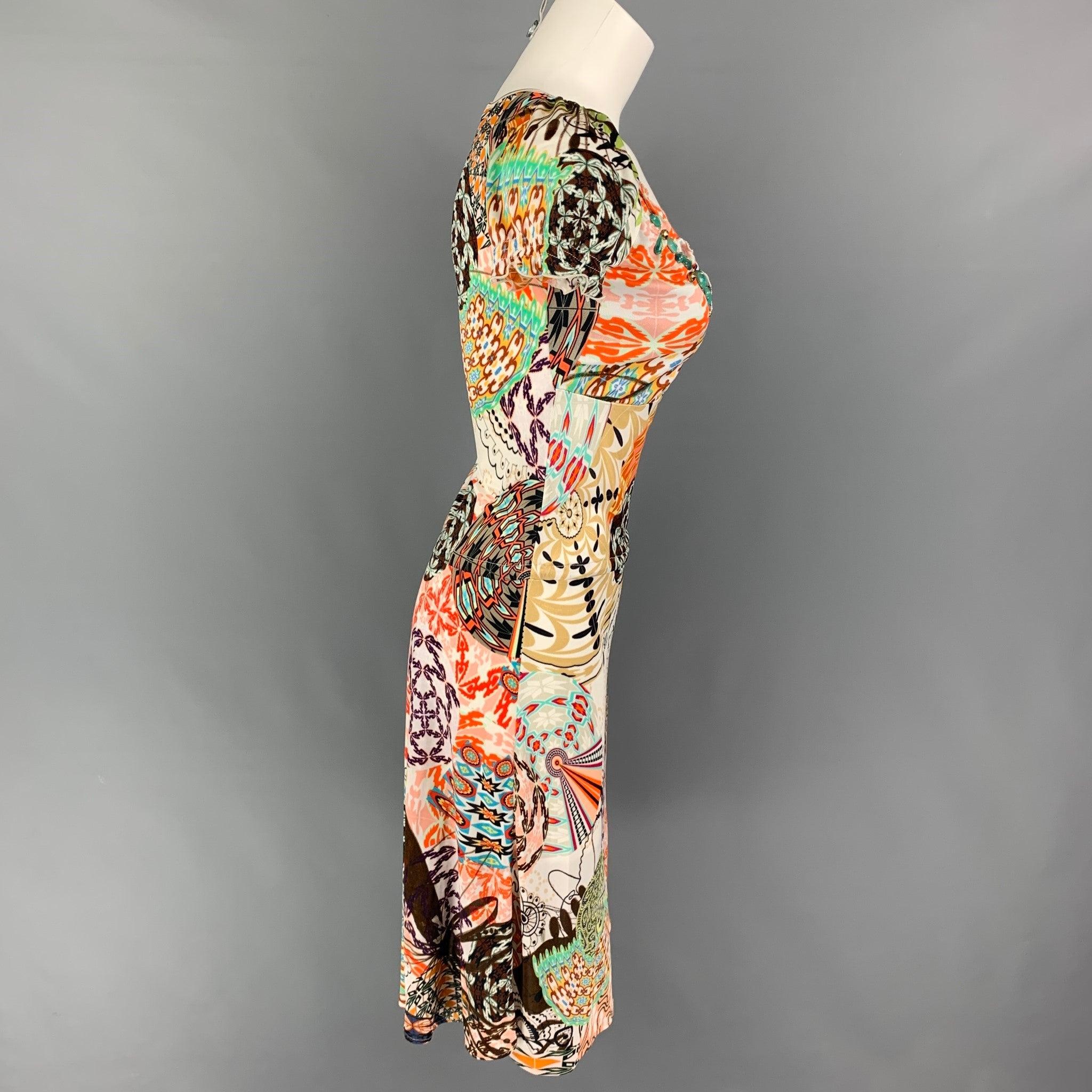 BLUEMARINE dress comes in a multi-color abstract print acetate blend featuring a elastic waist, crystal embellishments, and a v-neck. Made in Italy.
Very Good
Pre-Owned Condition. 

Marked:   I 38 / D 32 

Measurements: 
 
Shoulder: 10 inches  Bust: