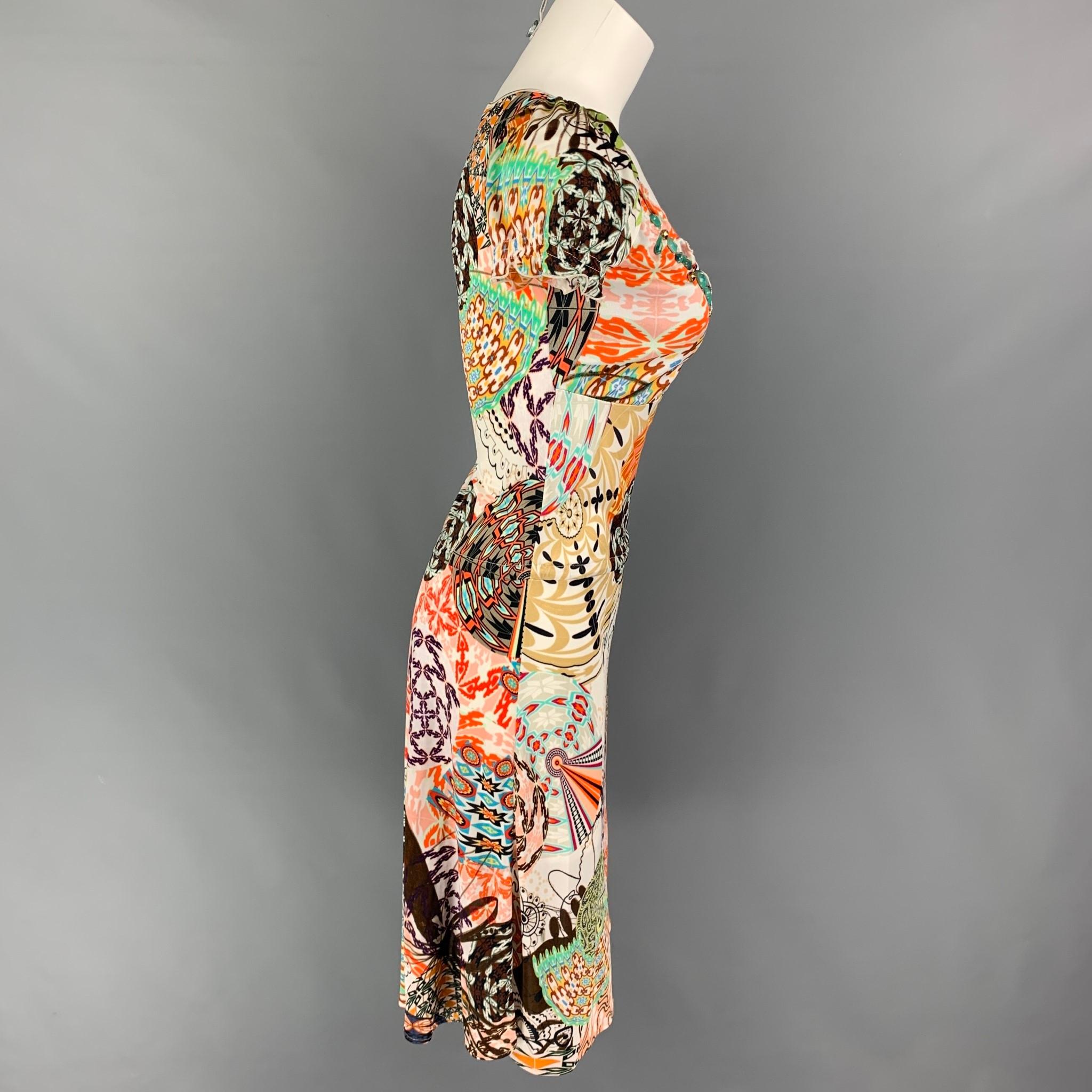 BLUEMARINE dress comes in a multi-color abstract print acetate blend featuring a elastic waist, crystal embellishments, and a v-neck. Made in Italy. 

Very Good Pre-Owned Condition.
Marked: I 38 / D 32

Measurements:

Shoulder: 10 in.
Bust: 24