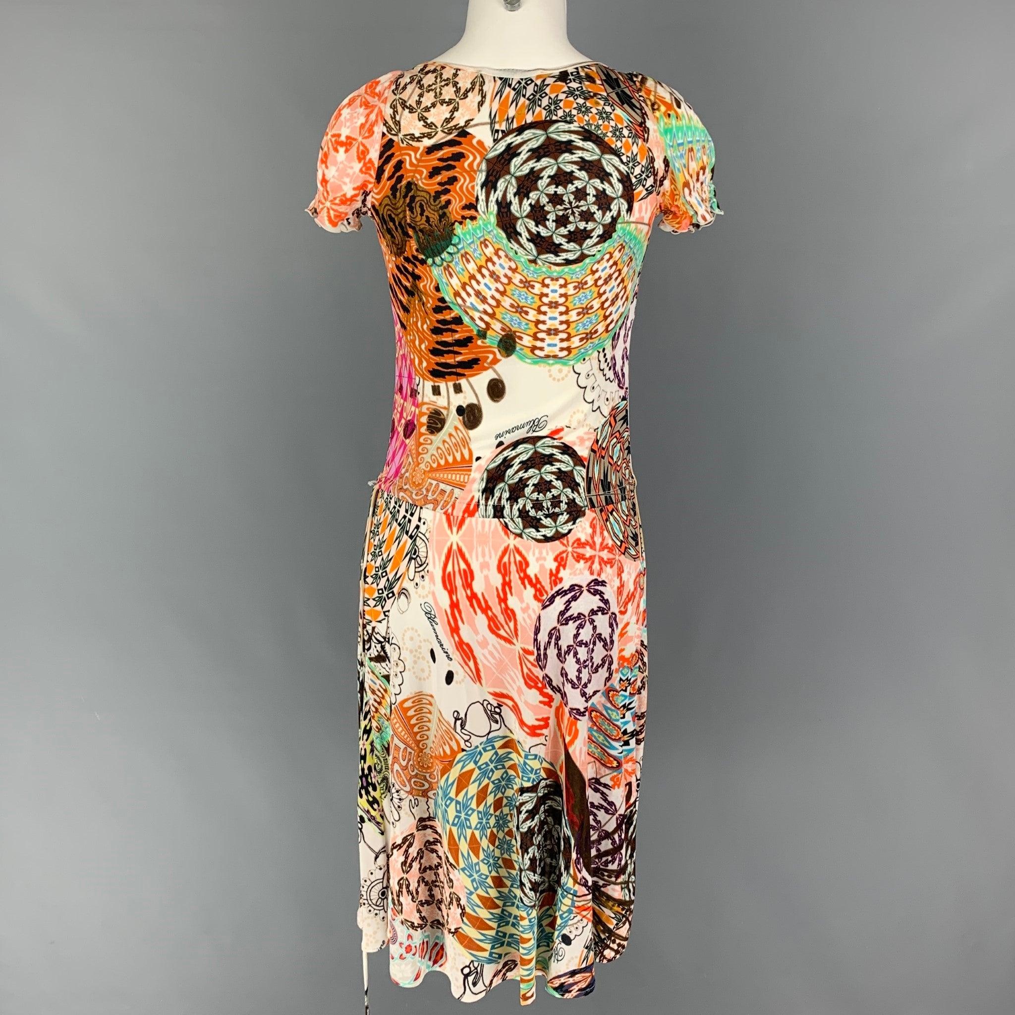 BLUMARINE Size 2 Multi-Color Acetate Blend Abstract Short Sleeve Dress In Good Condition For Sale In San Francisco, CA