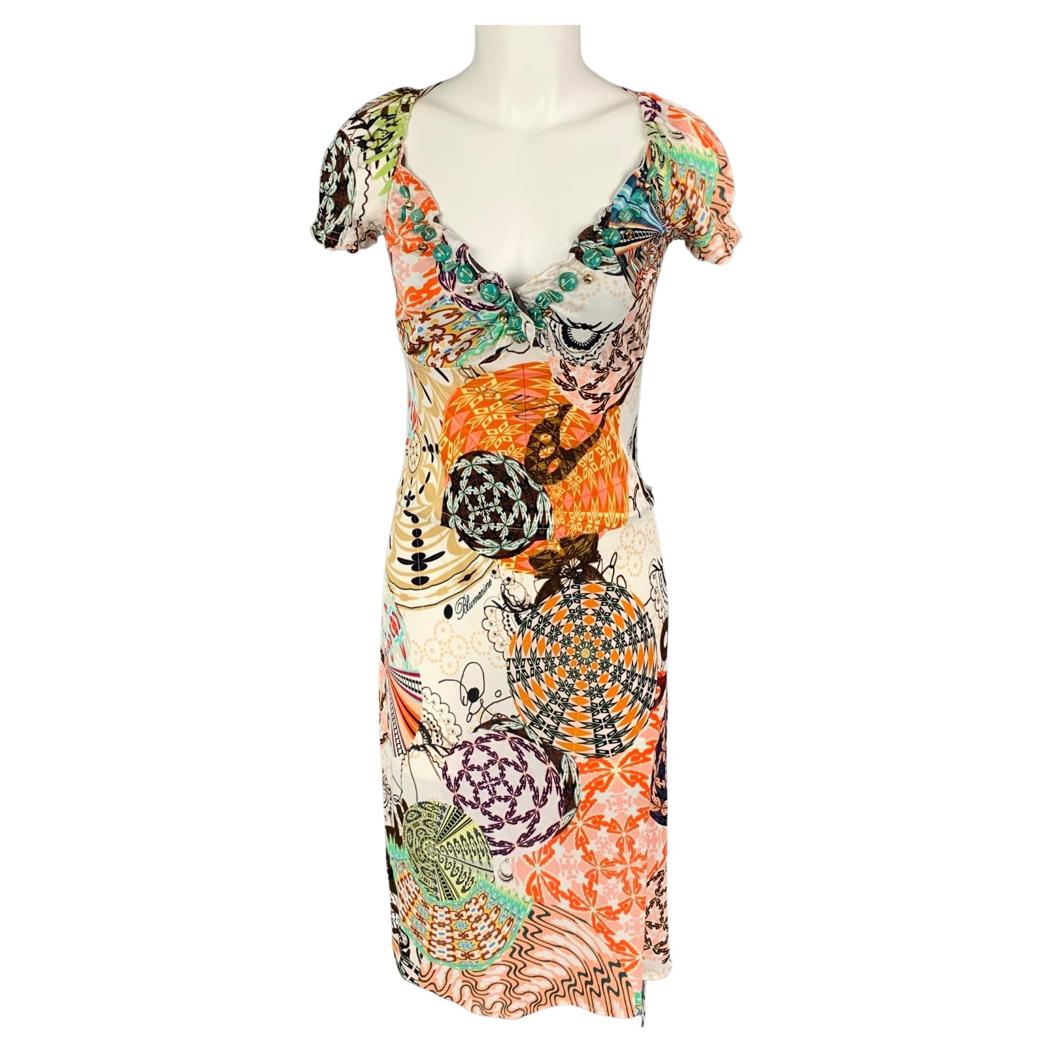 BLUMARINE Size 2 Multi-Color Acetate Blend Abstract Short Sleeve Dress For  Sale at 1stDibs