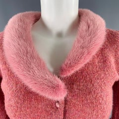 BLUMARINE Size 4 Pink Heather Wool Blend Fur Collar Cardigan