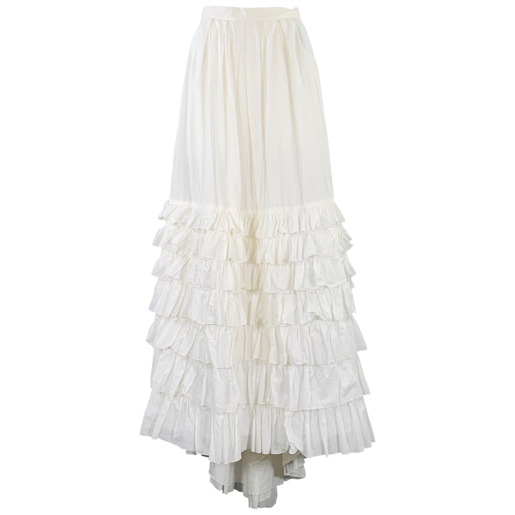 BLUMARINE Size 4 White Cotton Ruffled Long Skirt