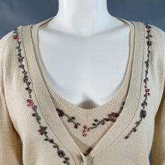 BLUMARINE Size 6 Beige Multi Color Rayon Cashmere Blend Beaded Cardigan Set