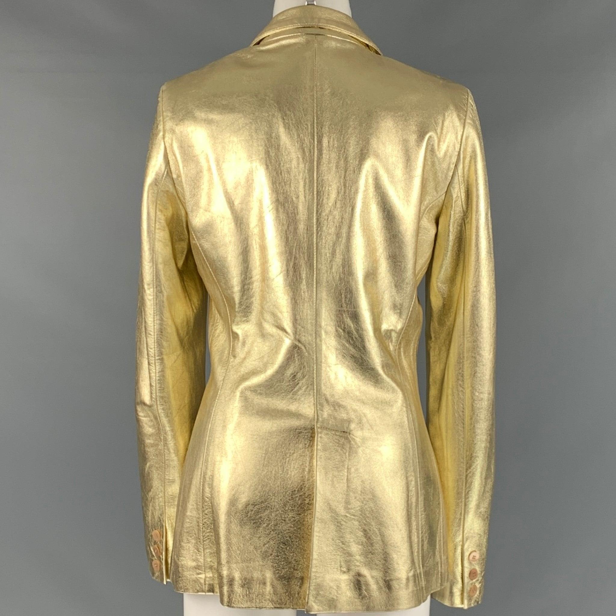 BLUMARINE Size 8 Gold Leather Metallic Lambskin Jacket In Good Condition For Sale In San Francisco, CA