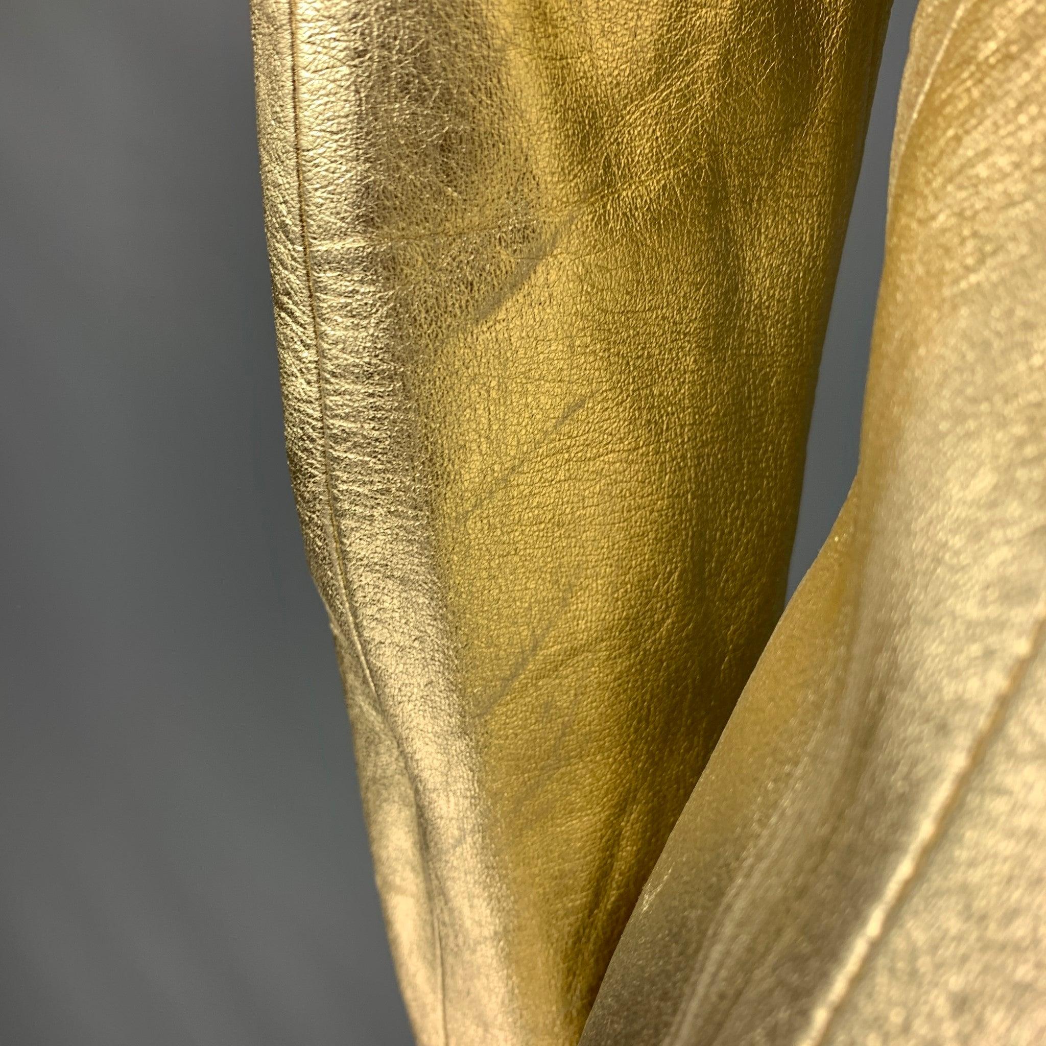 BLUMARINE Größe 8 Goldfarbene Metallic-Lammfelljacke aus Leder Damen im Angebot