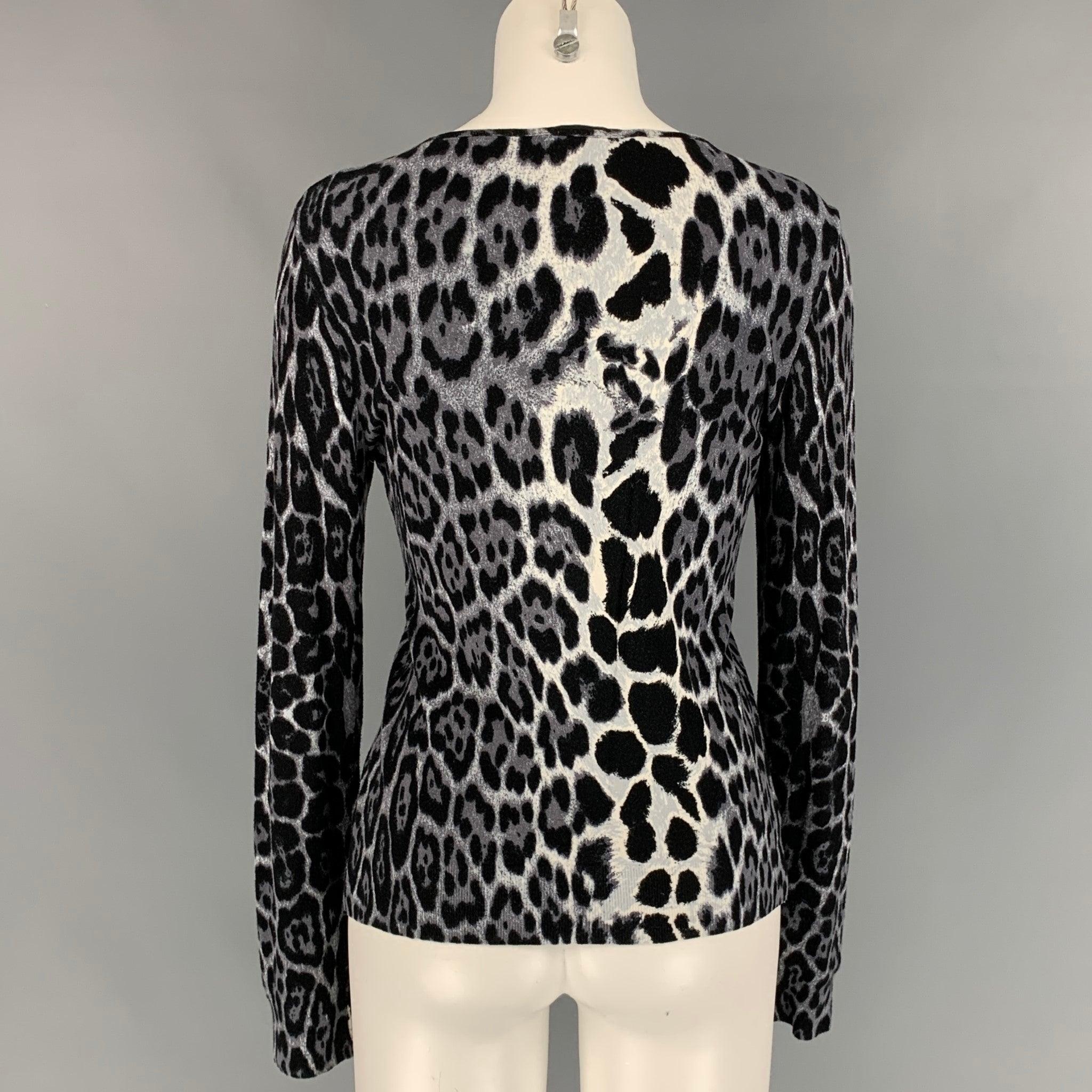 BLUMARINE Größe 8 Grau & Schwarzer Jersey-Pullover mit Tierdruck und Tiermuster Damen