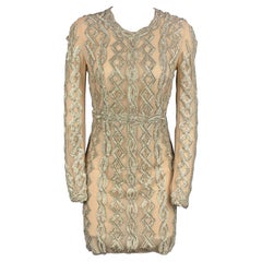 BLUMARINE Size M Nude Art deco Beaded Long Sleeve Cocktail Dress