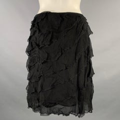 BLUMARINE Size S Black Silk Ruffled Knee-Length Skirt