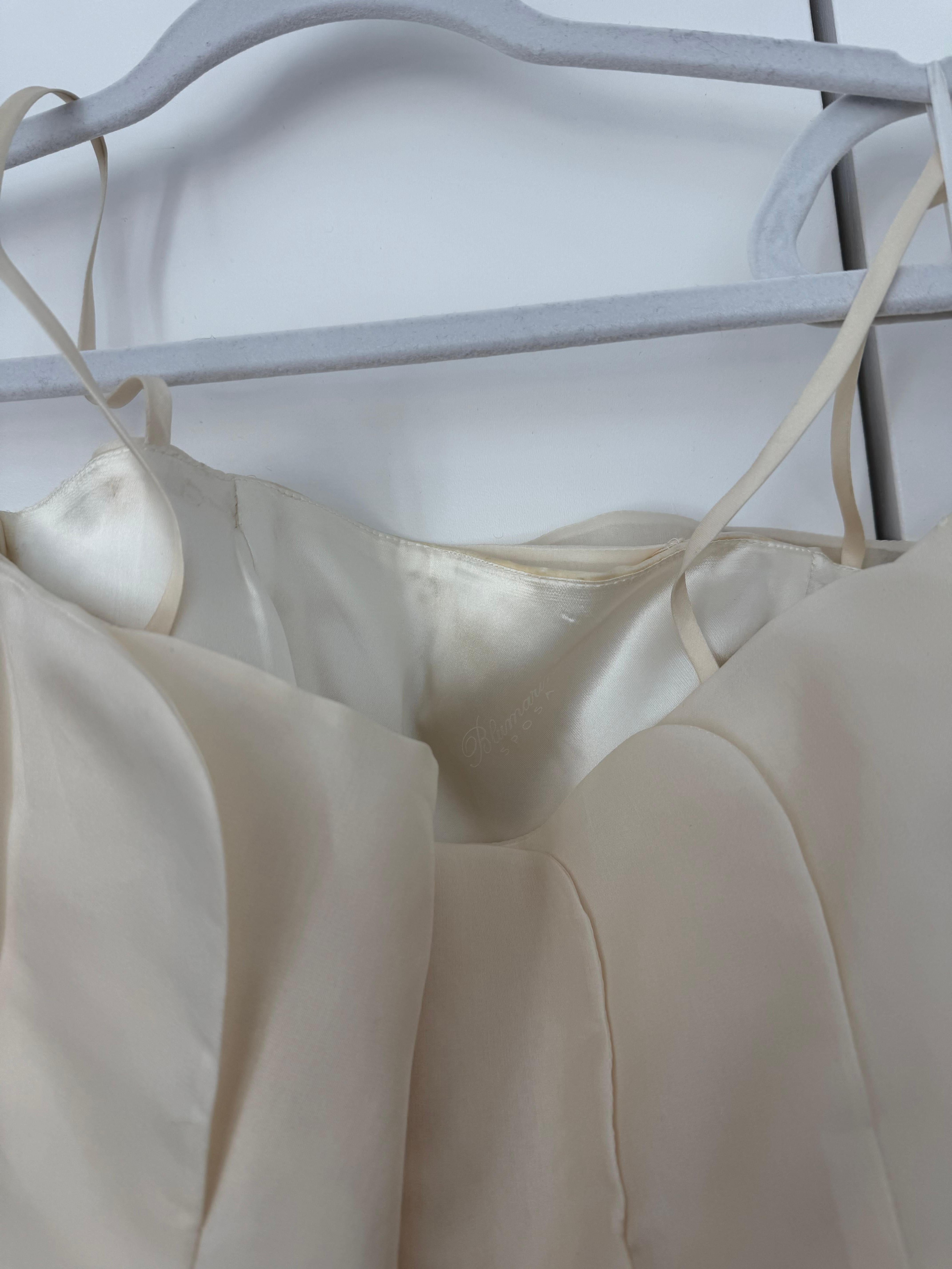 BLUMARINE SPOSA Vintage Vanilla Cream Silk Petal Bridal Gown Pink Belt Ballgown 6