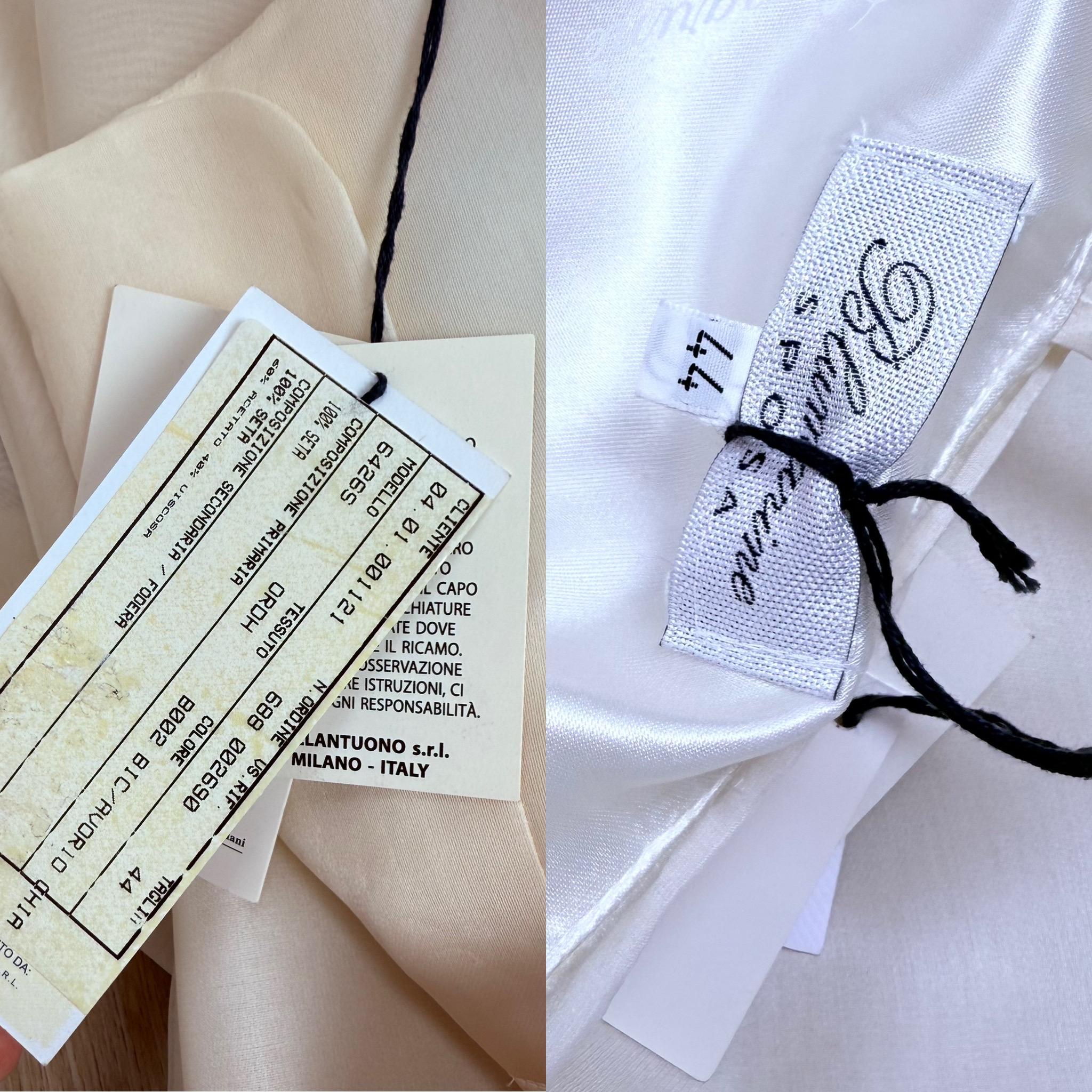 White BLUMARINE SPOSA Vintage Vanilla Cream Silk Petal Bridal Gown Pink Belt Ballgown
