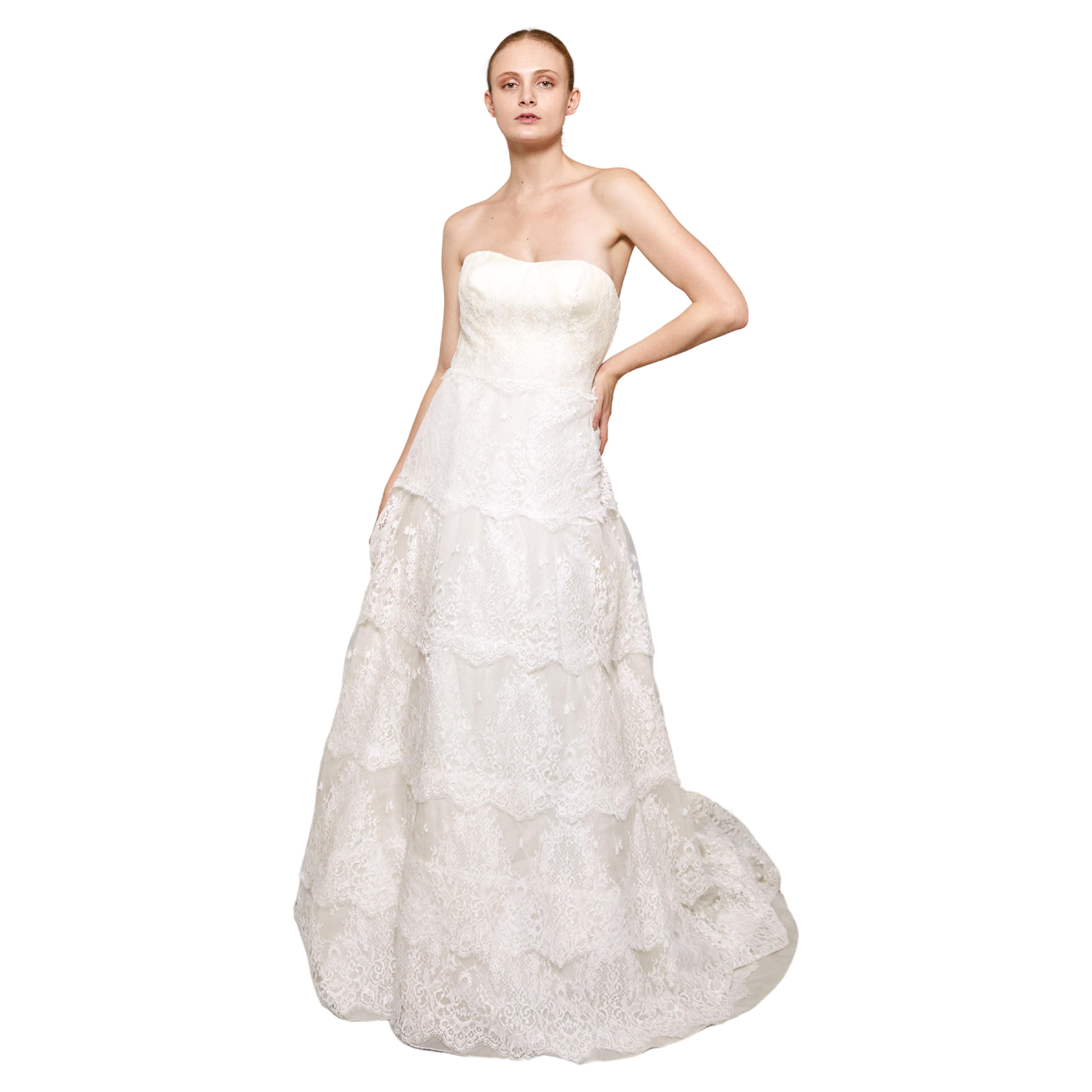 Blumarine Sposa White Lace Ruffled Gown For Sale