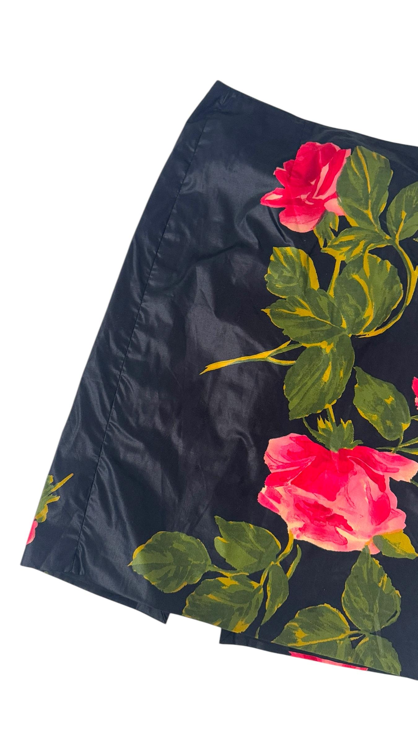 De las mujeres Blumarine Primavera/Verano 2001 Falda Midi Estampada Rosa Negra en venta