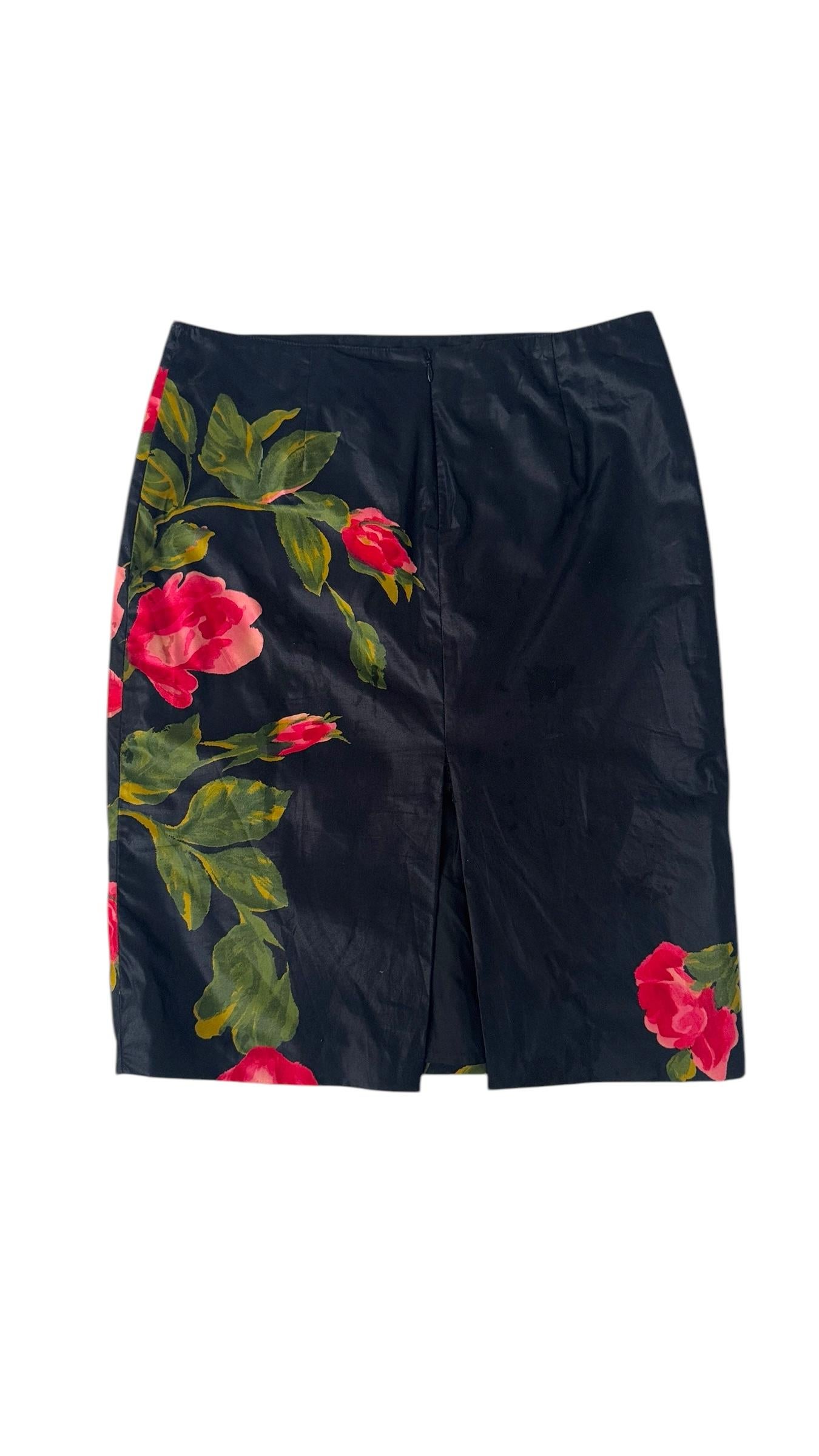 Blumarine Primavera/Verano 2001 Falda Midi Estampada Rosa Negra en venta 1