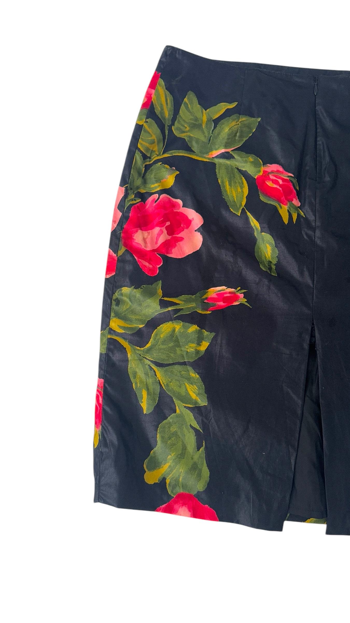 Blumarine Primavera/Verano 2001 Falda Midi Estampada Rosa Negra en venta 2