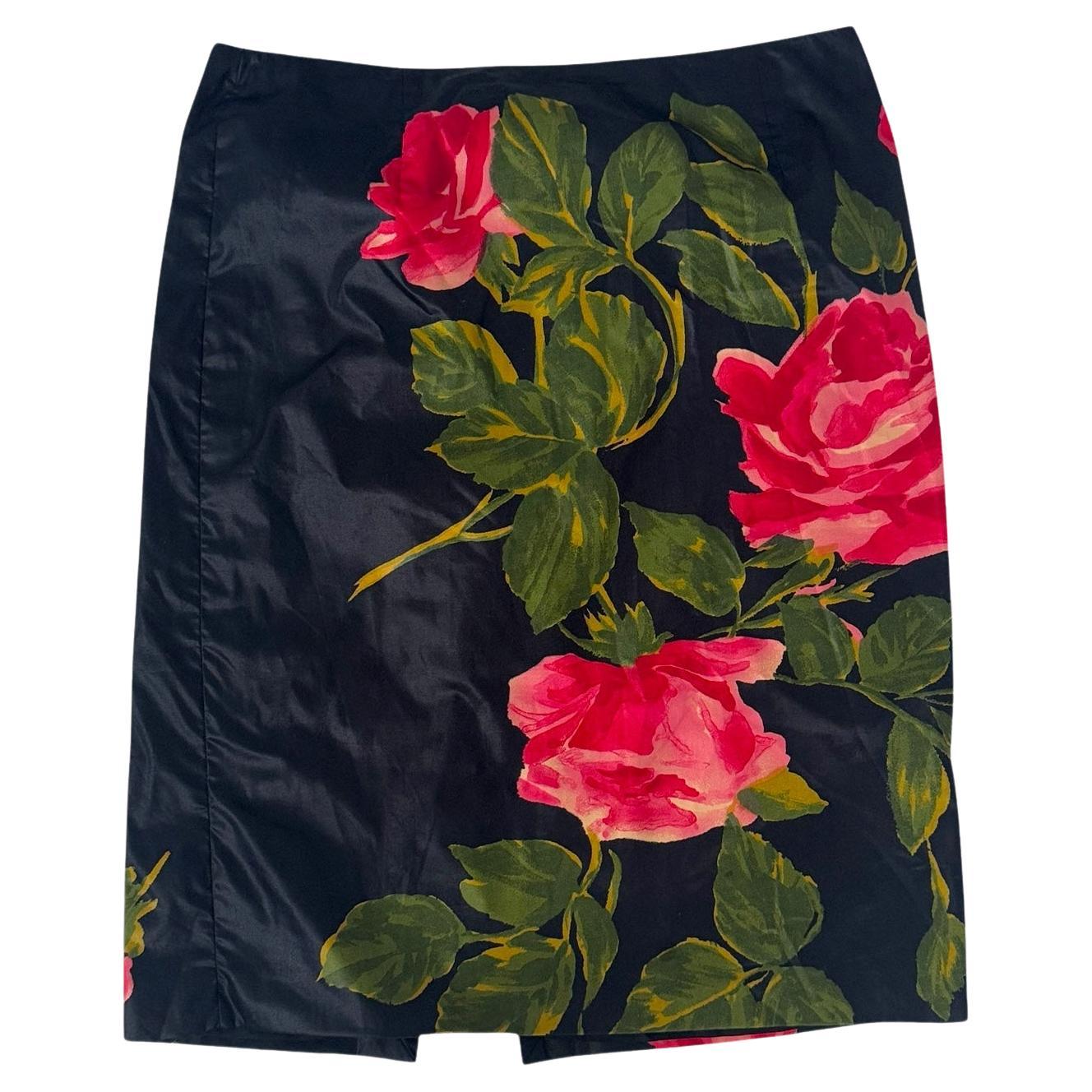 Blumarine Primavera/Verano 2001 Falda Midi Estampada Rosa Negra en venta