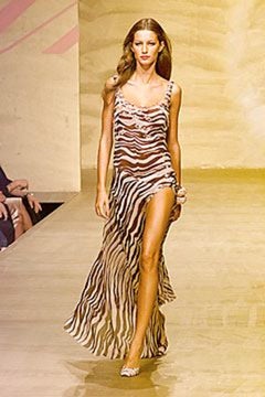 Blumarine SS2000 Zebra Print Silk Wrap Skirt with Floral Embroidery