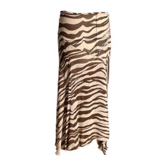 Blumarine SS2000 Zebra Print Silk Wrap Skirt with Floral Embroidery